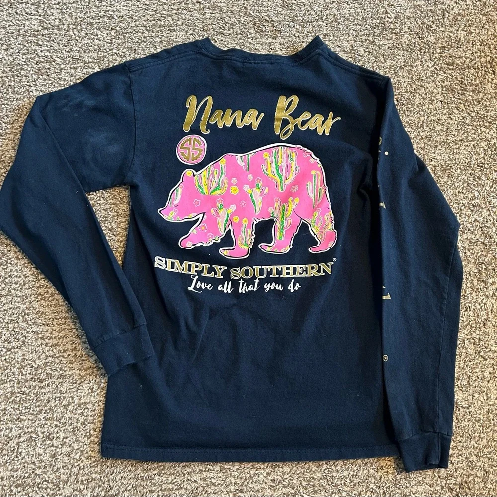 Simply Southern Small Navy blue Nana Bear long sleeve shirt, 100% cotton - Picture 1 of 6